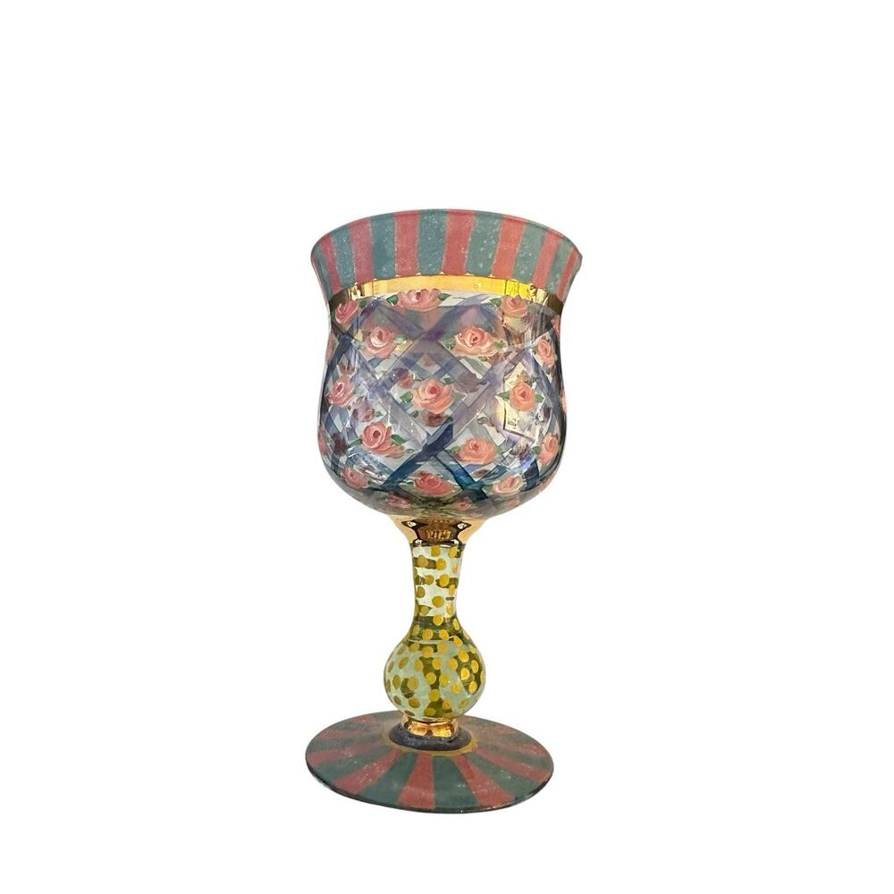 Mackenzie Childs 1991 Circus Tall Water Goblet Rose Arbor New With Tags - Picture 3 of 6